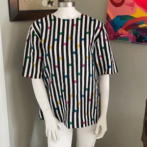 Vintage Talbots Stripe and Square Retro Linen Top